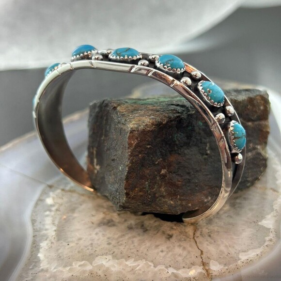 Reed Charley Native Americn Sterling Silver Turquoise Row Bracelet For Women - Picture 4 of 10